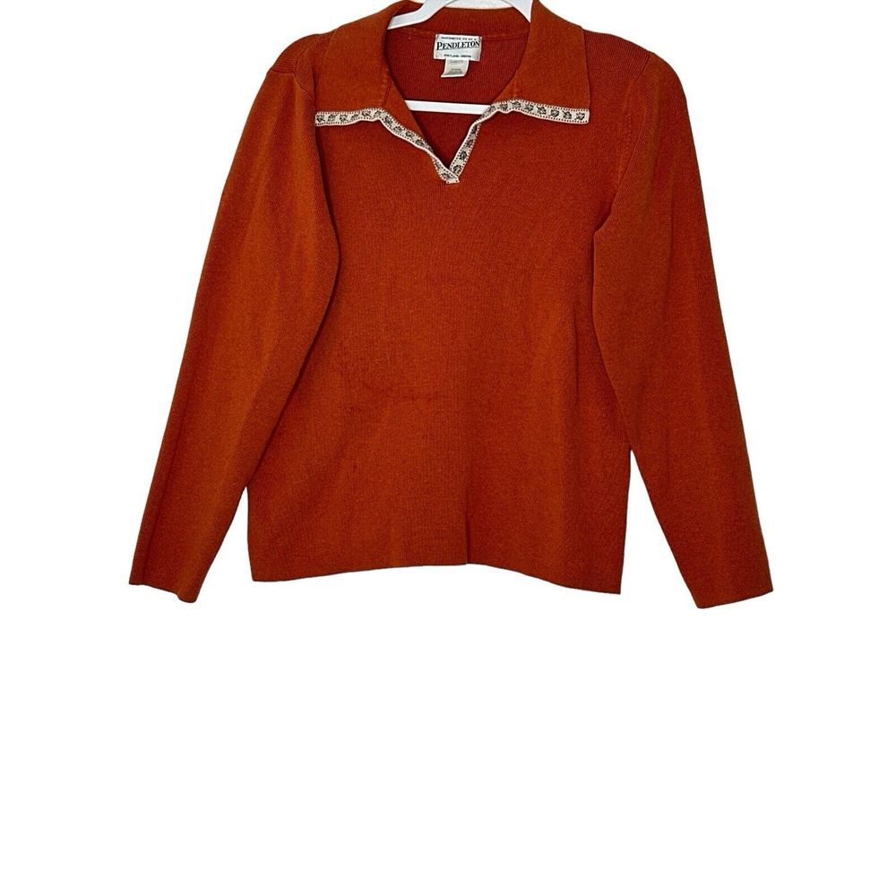 Pendleton Sweater Top Women's XL Orange Cotton Stretch